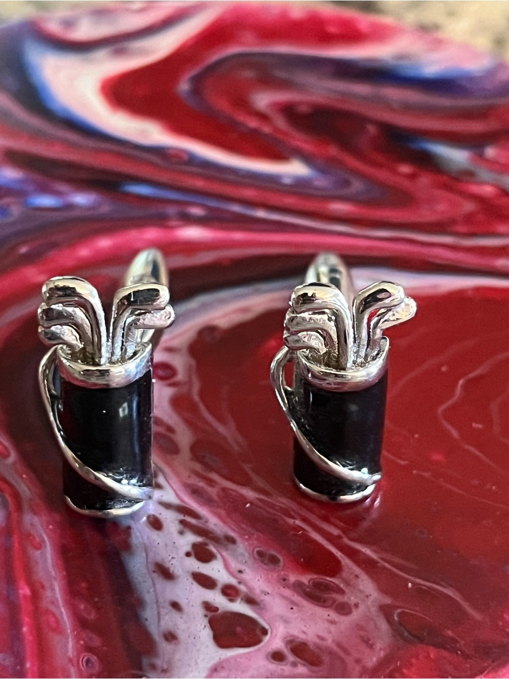 Silver and Black Golf Bag Cufflinks - Men's Accessories
